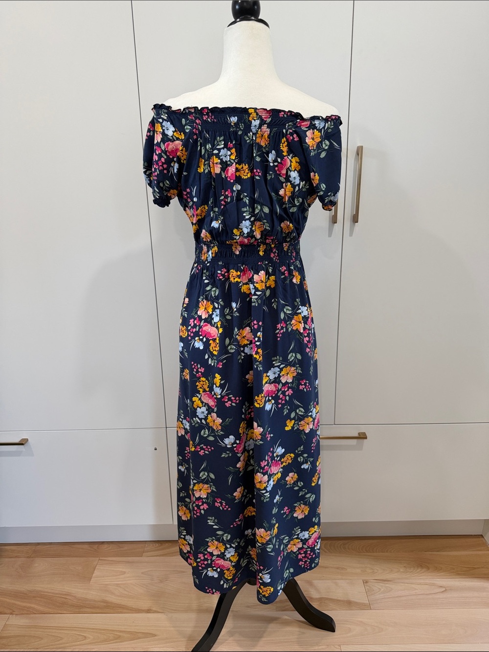 APRICOT Navy Floral Smocked Maxi Dress with Pink & Yellow Blooms - Picture 6 of 10
